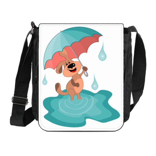 Сумка на плечо (мини-планшет) Пес с зонтом гуляет радостно по лужам