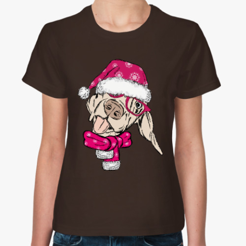 Женская футболка Собака Санта показывает язык