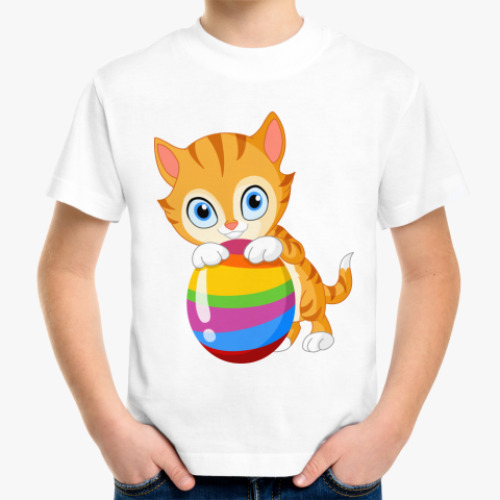 Детская футболка  котик с мячиком