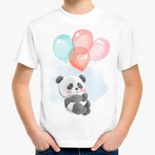 Детская футболка Панда летит на воздушных шариках