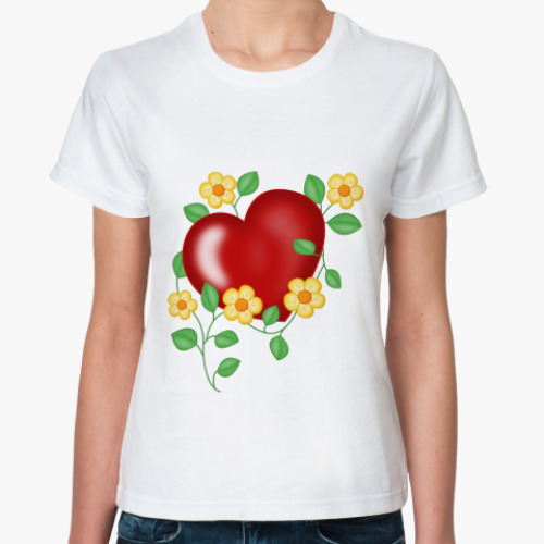 Классическая футболка Сердце и цветы