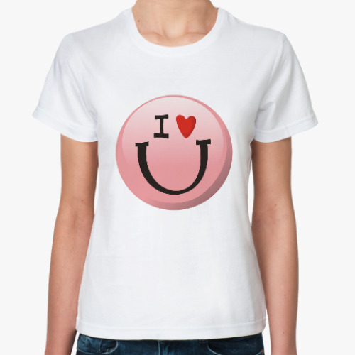 Классическая футболка Cмайлик I love you розовый