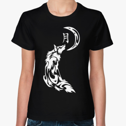 Женская футболка Волк и луна