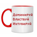 Двухцветная кружка &#039;Доминируй. Властвуй. Интубируй&#039;