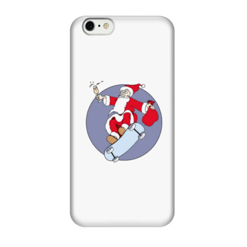 Чехол для iPhone 6/6s Новогодний принт с Дедом Морозом. Санта на скейте