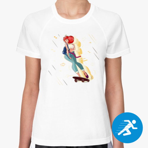 Женская спортивная футболка Девушка на скейтер