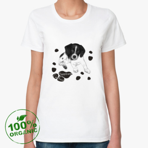Женская футболка из органик-хлопка Милый пёсик 'Я твоё счастье'