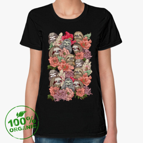 Женская футболка из органик-хлопка Ленивцы в цветах