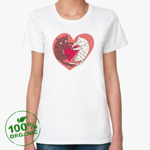 Женская футболка из органик-хлопка 'Сердечные котики'