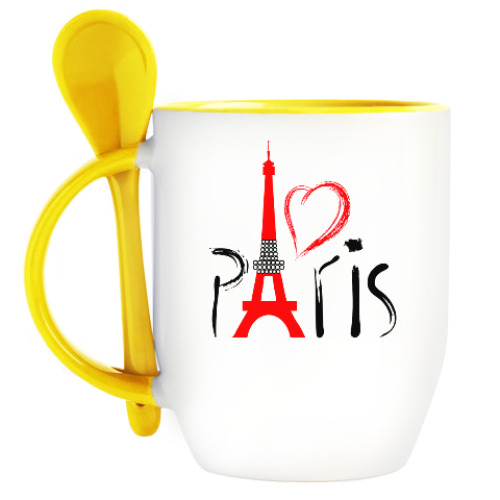 Кружка с ложкой I Love Paris