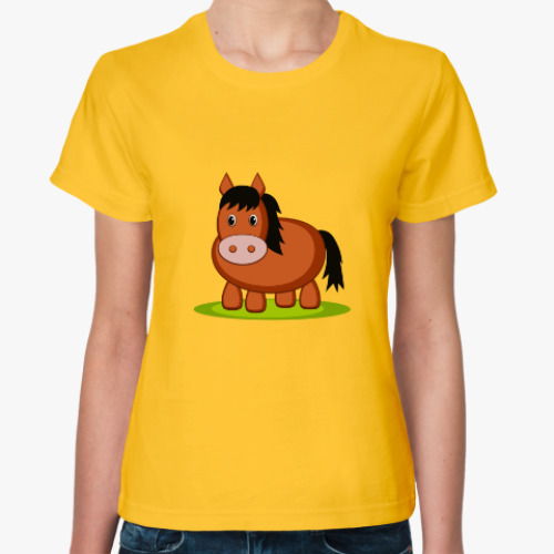 Женская футболка Лошадь на лугу