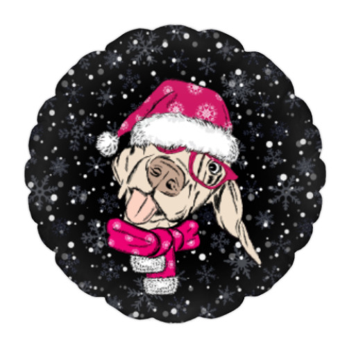Подушка Собака Санта показывает язык