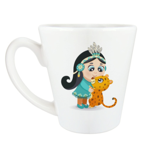 Чашка Латте Милые персонажи: девочка и леопард