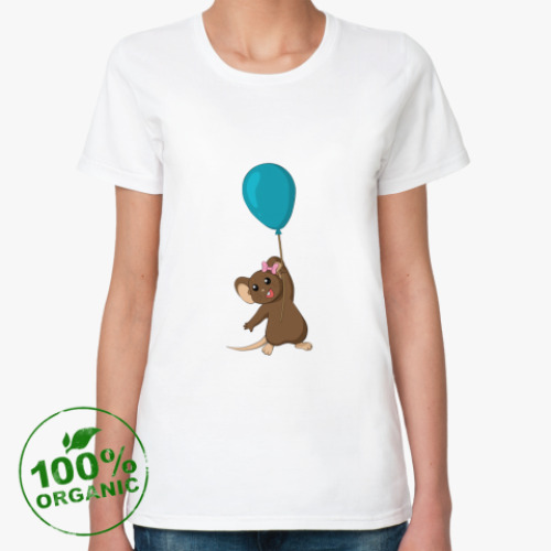 Женская футболка из органик-хлопка Мышка с шариком.