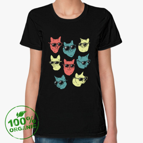 Женская футболка из органик-хлопка Коты очки