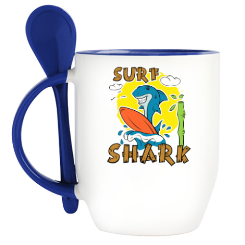Кружка с ложкой Surf Shark