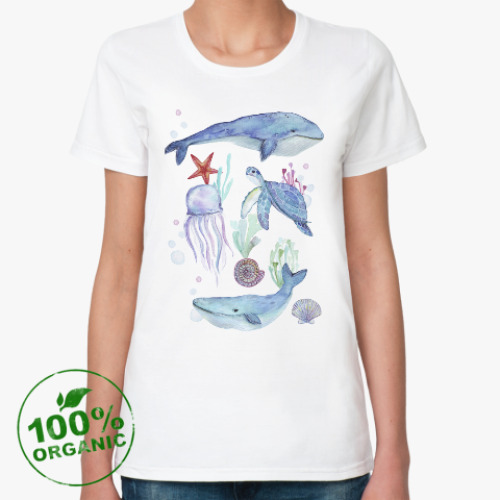 Женская футболка из органик-хлопка Акварельный подводный мир