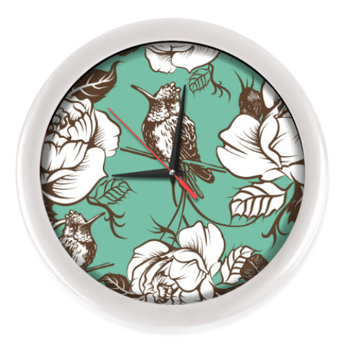 Настенные часы Колибри среди цветов