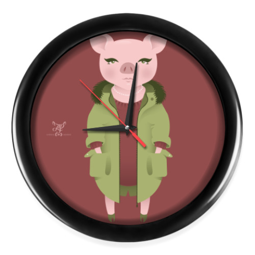 Настенные часы Animal Fashion | P is for Pig in Parka with Pearls