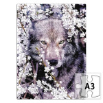 Волк на фоне весенних цветов