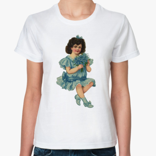 Классическая футболка `Девочка с букетом`