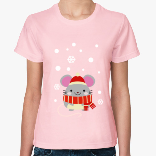 Женская футболка Мышка со снежинками