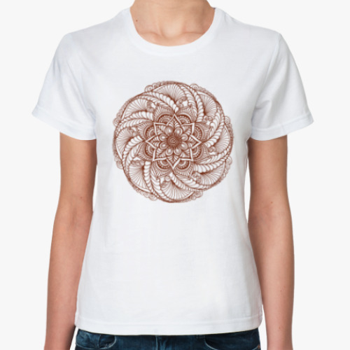 Классическая футболка Нежный цветок-мандала  мехенди
