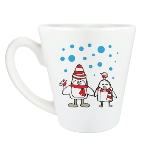 Чашка Латте Пингвины и снегири в Новый год