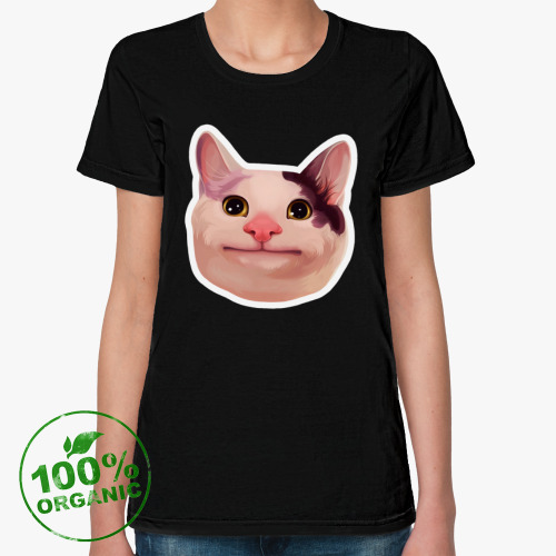 Женская футболка из органик-хлопка Polite Cat meme / Вежливый кот