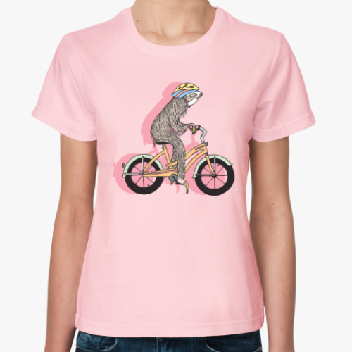 Женская футболка Ленивец на велосипеде