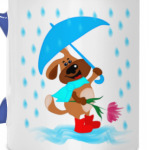 Пес с зонтом и цветком