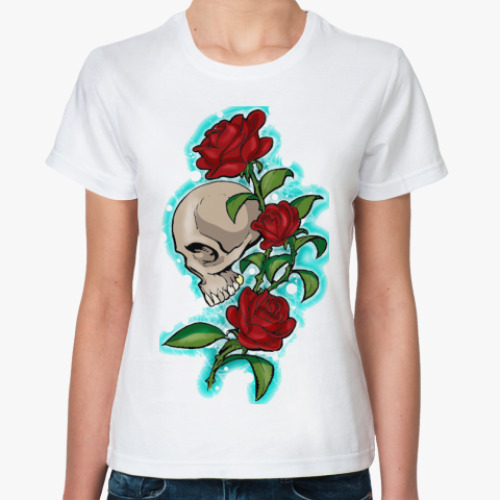 Классическая футболка череп и розы