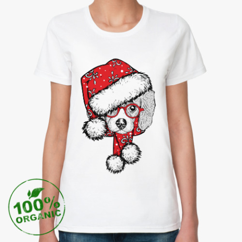 Женская футболка из органик-хлопка Собака Санта