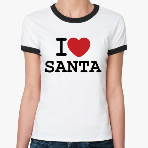 Женская футболка Ringer-T Новогодний принт I Love Santa