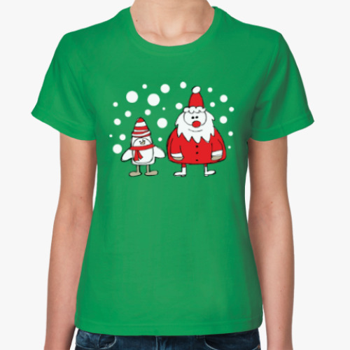 Женская футболка Дед Мороз и Пингвин