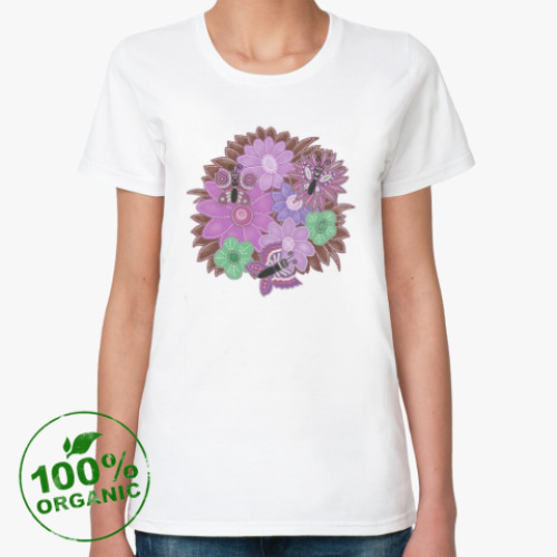 Женская футболка из органик-хлопка Бабочки, цветочки
