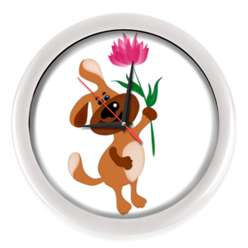 Настенные часы Пес Захар с цветком
