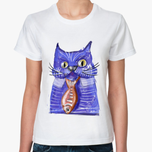 Классическая футболка  Кошка с рыбкой