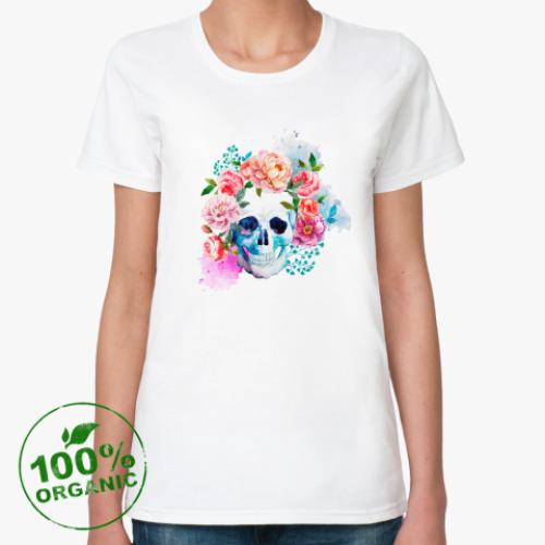 Женская футболка из органик-хлопка Череп цветы