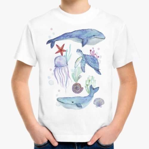 Детская футболка Акварельный подводный мир
