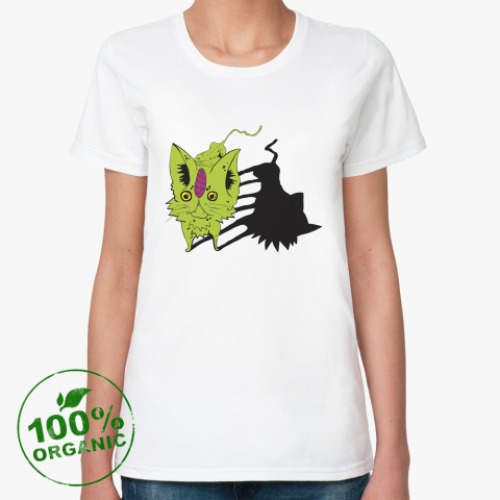 Женская футболка из органик-хлопка  Кот зелёный