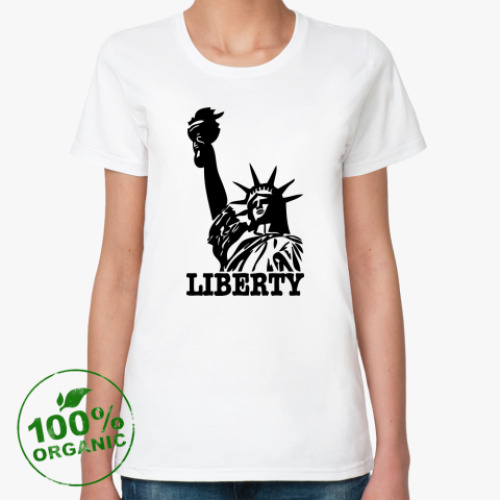Женская футболка из органик-хлопка Статуя Свободы-надпись Liberty
