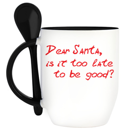 Кружка с ложкой Dear Santa, is it too late..?