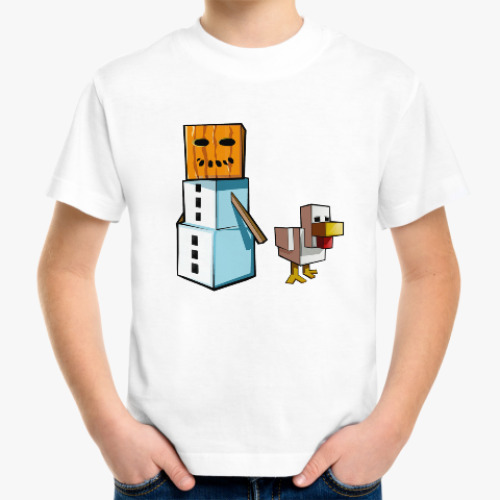 Детская футболка Новогодний Майнкрафт! Снеговик и утка