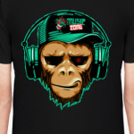 Music fan hipster monkey in headphone