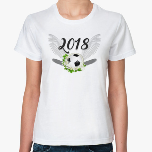 Классическая футболка Футбольный мяч с цветами 2018