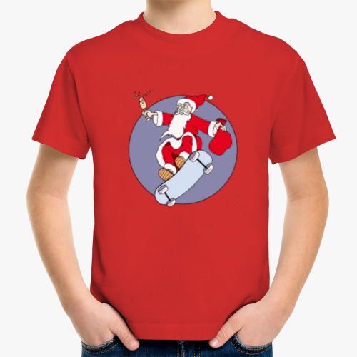 Детская футболка Новогодний принт с Дедом Морозом. Санта на скейте