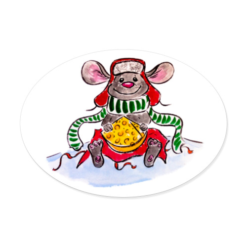 Виниловые наклейки Новогодняя мышь с сыром