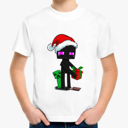 Детская футболка Эндермен из майнкрафта поздравляет с Новым Годом!
