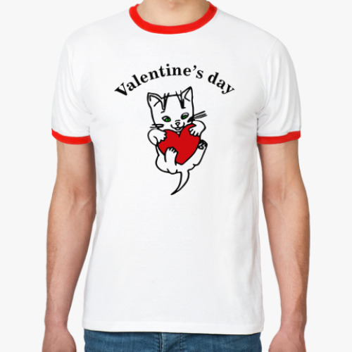 Футболка Ringer-T Valentine's day Cat